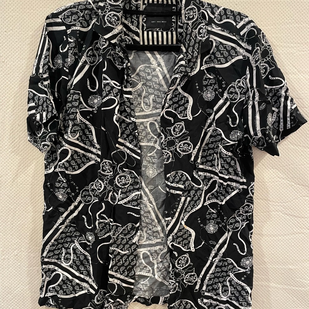 Denim & Flower Black and White Abstract Men's Shirt